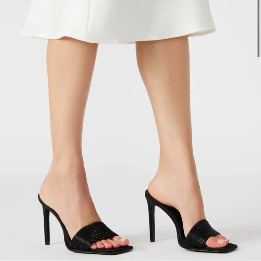 Steve Madden Yara Black Sparkle Embellished Rhinestone Open Toe Sexy Heels